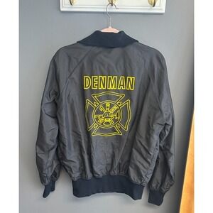 Vintage 70s Denman Firefighter Department Nylon‎ Jacket USA Men Medium Embr Dave